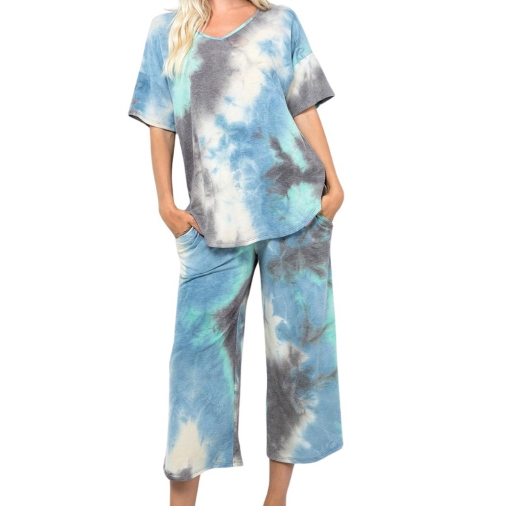 Women's Plus Size 2 Piece Lounge Set, Blue and Charcoal - Size 2X and 3X -2 LEFT